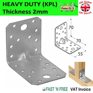 ANGLE BRACKET 2mm Thick HEAVY DUTY Reinforced Galvanised 55mm 70x70mm 20 pcs - Picture 1 of 2