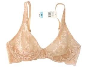 SB082 NATORI NEW 734017 Beige Stretch Sheer Lace Mesh Lined Soft Cups UW Bra 32C - Picture 1 of 8