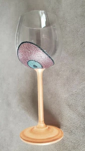 Rare vintage Italian hand painted wine glass with orange stem and circles. 7" - Picture 1 of 6