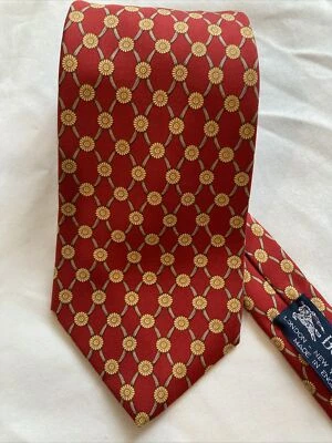 Burberrys red gold medallion floral Geometric men's silk tie made in England - Image 1 of 4