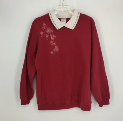Sudadera Blair con cuello blanco bordado floral en color burdeos para mujer M Foto 1 de 4