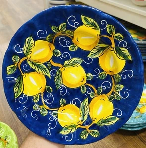 Sorrento Lemon Pattern 9 Inch Pasta Plate Made/Painted by hand-Italy - Picture 1 of 2