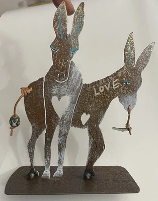 Escultura de burro de acero pintada a mano “Tender Friends” decoración de granja amor Foto 1 de 4