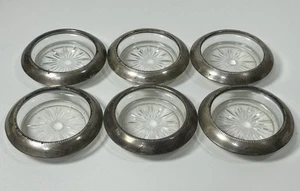6 LOT STERLING SILVER COASTERS ~ FRANK M WHITING STERLING & GLASS COASTERS #04 - Picture 1 of 6