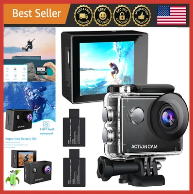1080P HD Sports Action Camera Waterproof 131ft, Dual Batteries + Accessories - Image 1 of 4