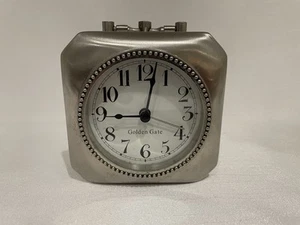 Pottery Barn Golden Gate Square Carriage Alarm Clock Brushed Nickel Travel EPOC - Picture 1 of 7