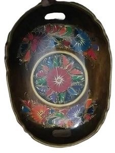 Vintage Oval Wooden Hand Painted Floral Design Tray Mexican Boho Bohemian MCM - Picture 1 of 6