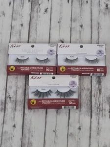 Lot of 3 New Kiss Mink Effect Collection Lashes KMES01 Belle Reusable 3D Look - Picture 1 of 2