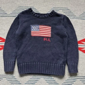 Vintage Polo Ralph Lauren Sweater Boys Sz S Classic Iconic American Flag Knit - Picture 1 of 7