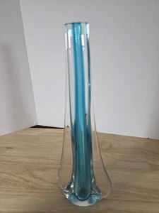 Vintage Murano Stil Sommerso Kunst Glas Vase blau & klar gefasst MCM 11 Zoll Groß - Bild 1 von 7