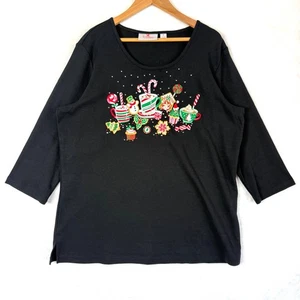 Quacker Factory Jeanne Bice Camicia Natalizia Ricamata con Strass Donna M - Foto 1 di 8