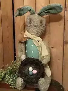 Spring Bunny - cute chubby bunny with birds nest, eggs, Easter Home decoration. - Picture 1 of 1