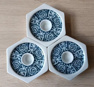 3 Schöne alte sechseckige Porzellan Kerzenhalter  weiß - blau Schönwald - Bild 1 von 4
