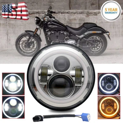Proyector halo de faros LED cromados de 7 pulgadas para Harley Street Glide Softail FLHX Foto 1 de 4