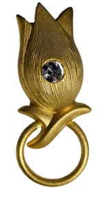Piccola spilla tulipano vintage tono oro strass bianco - Foto 1 di 4