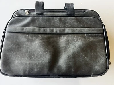 Briggs & Riley TravelWare Leather Bag Briefcase Work Travel Black 18”x12”x6” - Image 1 of 4