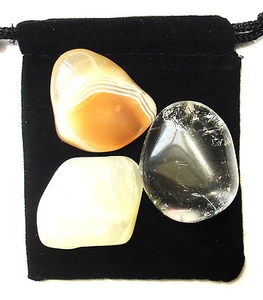 WASSERMANN STERNZEICHEN / ASTROLOGISCH Trommelkristall Heilset = 3 Steine + Etui + Karte - Bild 1 von 1