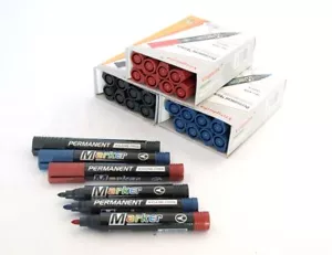10er Set Permanent Marker Textmarker Stift Filzstift wasserfest schwarz rot blau - Bild 1 von 4
