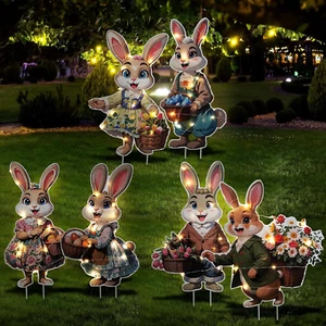 6PCS Lighted Easter Bunny Yard Signs Easter Bunny Egg Decorations with Stakes & - Picture 1 of 12