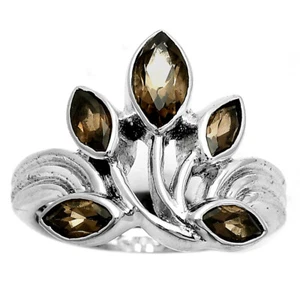 Natural Smoky Quartz - Brazil 925 Sterling Silver Ring s.7.5 Jewelry R-1029 - Picture 1 of 5