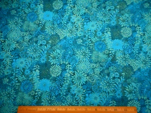 Quilt Fabric Short Yard Turquoise & Blue Floral on Dk Turquoise Cotton #C - Picture 1 of 2