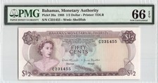 Bahamas 1968 P-26a PMG Gem UNC 66 EPQ 1/2 Dollar