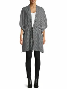 TIME and TRU BLACK WHITE STRIPE KIMONO ROBE POLYESTER XXL/XXXL - Picture 1 of 5