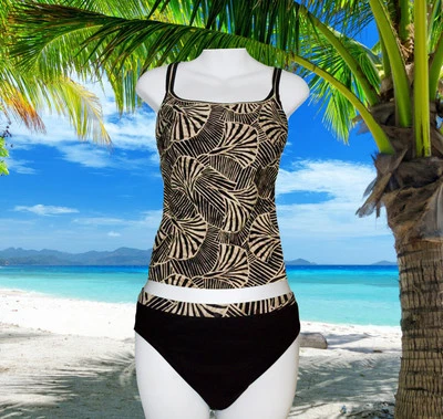 NUEVO CONJUNTO TRAJE DE BAÑO TANKINI GOTTEX NEUTRO TROPICAL marrón topo talla 8 Foto 1 de 4