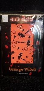 Girls Teenagers Orange & Black Witch Themed Tights Halloween UK 11-14 Years - Picture 1 of 1