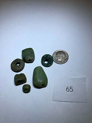 Pre Columbian Mayan Authentic Polished (6)Jade Carved Tubular Beads Bundle Deal • 299£