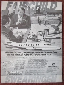 9/1982 PUB FAIRCHILD SWEARINGEN MERLIN IVC BUSINESS AIRCRAFT ORIGINAL AD - Bild 1 von 1