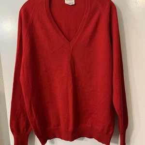 Vintage 60s Saint Joseph by Cezar Red Wool Sweater Size Large V Neck Long Sleeve - Picture 1 of 6