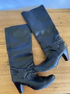 /🎈 giallo by filippo raphael LEATHER KNEE CALF HIGH BOOTS Black Heels 37 6 - Picture 1 of 6