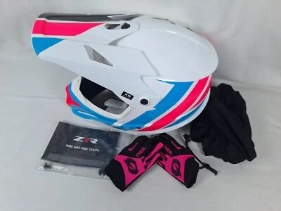 Z1R Rise Off Road Casco Evac Blanco Rosa Azul con GUANTES NUEVOS O'NEAL Foto 1 de 4