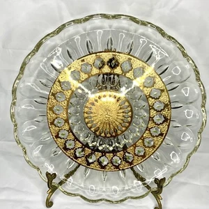Vintage Culver Valencia Hostess Platte Tablett 10" Kristall 22k Gold mit grünen Diamanten - Bild 1 von 10