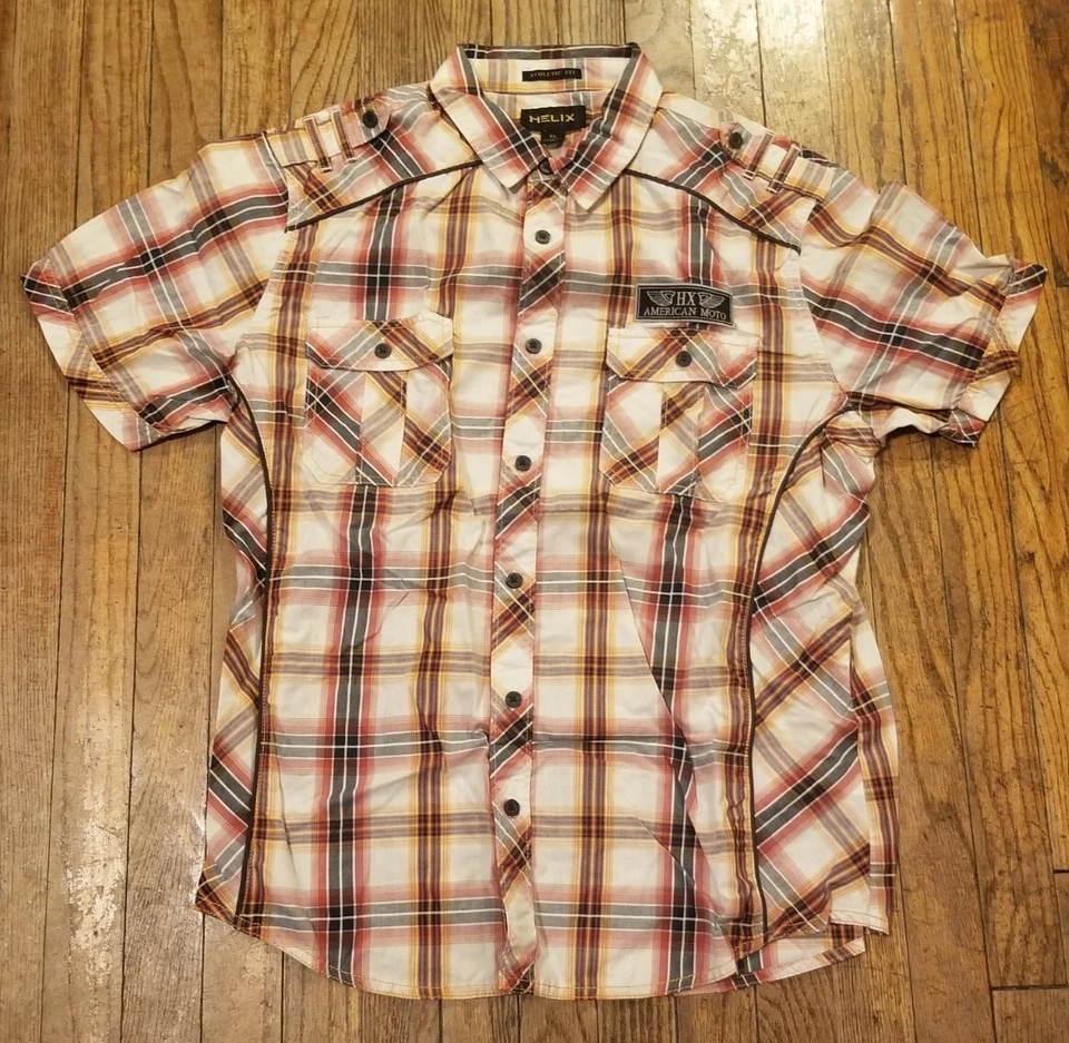 Helix Mens HX American Moto Patch Shirt Plaid Size XL Athletic Fit Western  - Image 1 of 4