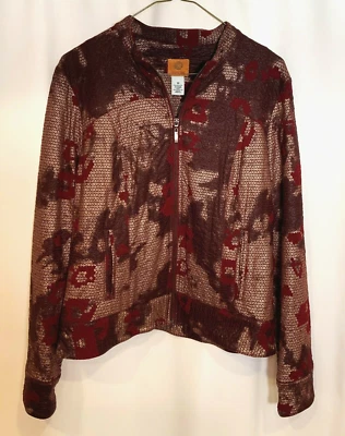 RUBY RD. Womens Size 10 Maroon Red Beige Abstract Stretch Full Zip Lined Jacket - Image 1 of 4