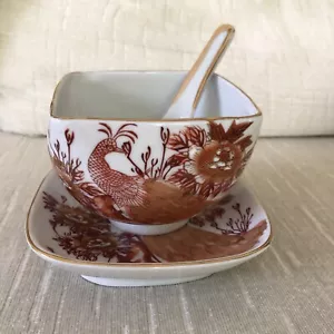 Juego de Porcelana Fujita Kutani Pavo Rojo Ardiente = Cuchara de Plato de Tazón De Colección En Excelente Condición - Imagen 1 de 14