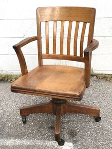 Antique SIKES Banker Lawyer Doctor Swivel Tilt Office Arm Chair Oak Made In USA - Picture 1 of 12