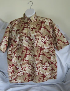 Vintage Hawaiihemd 100% Baumwolle Herren XL von Campia Moda Dk rot, hellbraun, weiß geblümt - Bild 1 von 5