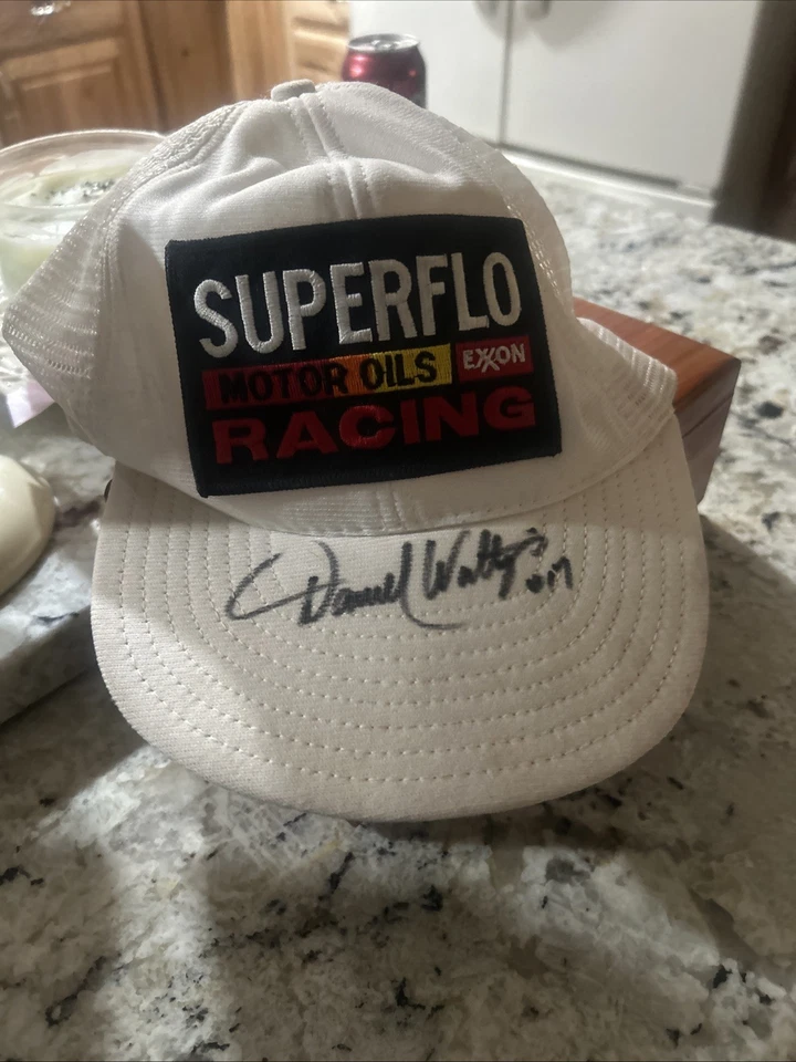 Darrel Waltrip NASCAR Vintage Super Flow Motor Oil Racing Truckers Hat Signed  - Image 1 of 1