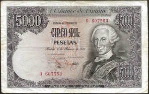 Spain - Bank Note Of 5000 Pesetas Carlos III 06-02-1976 ! P#155 - Picture 1 of 2