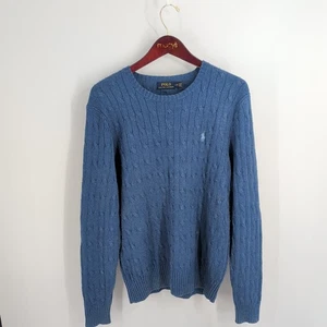 Rare Polo Ralph Lauren Crew Neck Cable Knit Pullover Sweater Sky Blue Size L - Picture 1 of 8