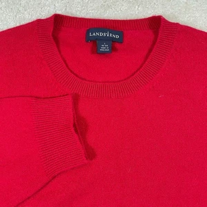 LANDS END 100% Cashmere Crewneck Sweater Mens L 42-44 Red Long Sleeve - Picture 1 of 9