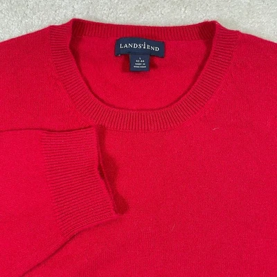 LANDS END 100% Cashmere Crewneck Sweater Mens L 42-44 Red Long Sleeve - Image 1 of 4