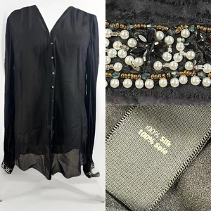 Elizabeth & James Seidenbluse Damen M schwarz Perlenbündchen Whimsygoth Style - Bild 1 von 20