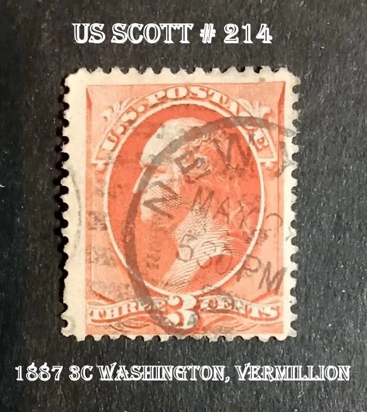 Great United States Stamp US Scott #214 – 1887 3 Cents Washington, vermilion - Image 1 of 3