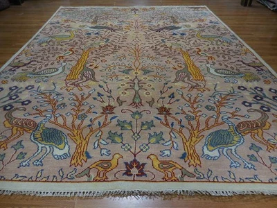 Alfombra turca Oushak, moderna (árbol de la vida + alfombra para pájaros, alfombra bohemia hecha a mano 9x12 pies Foto 1 de 4
