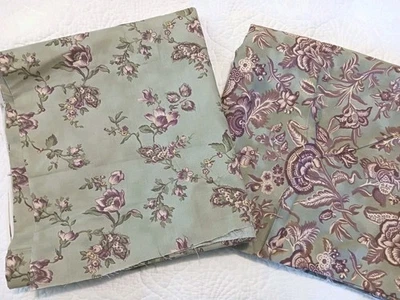 Moda By Robyn Pandolph Green Cotton Floral Fabric Berry Mauve Flowers 2 Patterns - Image 1 of 4