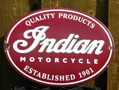 VINTAGE INDIAN MOTORCYCLE PORCELAIN SIGN 15-3/4" x 11-3/4" QUALITY PRODUCTS GAS - Image 1 of 4